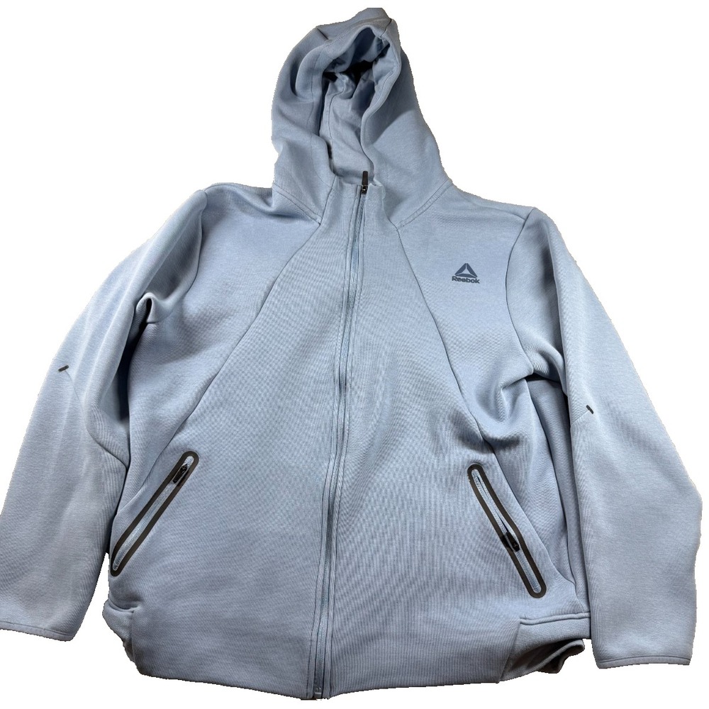 Reebok Zip Hoodie Light Blue Full Zip Sweatshirt Womens XL Athletic